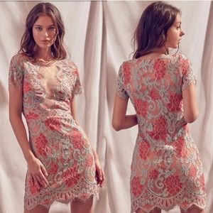 Storia Lace Illusion Sheath Multicolor Short Sleeve Bodycon Mini Dress Small